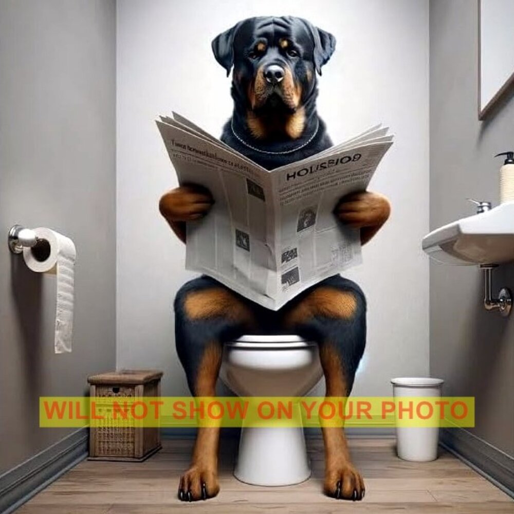 Wall Art Print Humorous Collectible Photograph 8x10 Print, Rottweiler On Potty